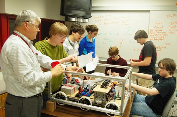 Students collaborate to build robots