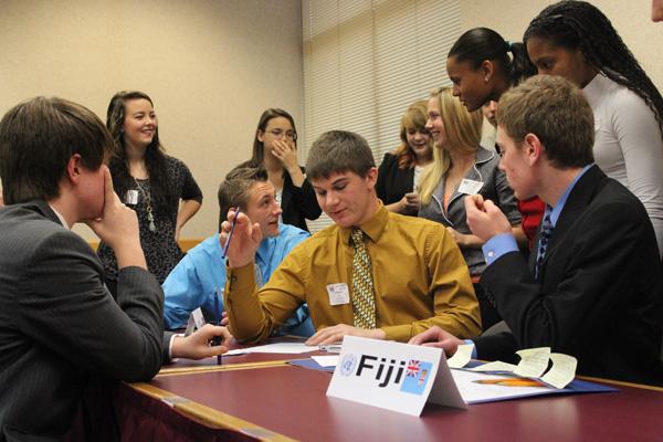 High school students argue as countries