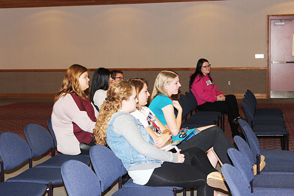 Back row, left to right: Nicole Forstoffer, Madison Nick and Brady Willis. And front row, left to right: Allison Tepper, Bethany Gould, Arielle Sloss and Jocelyn Hartman at budget meeting.  