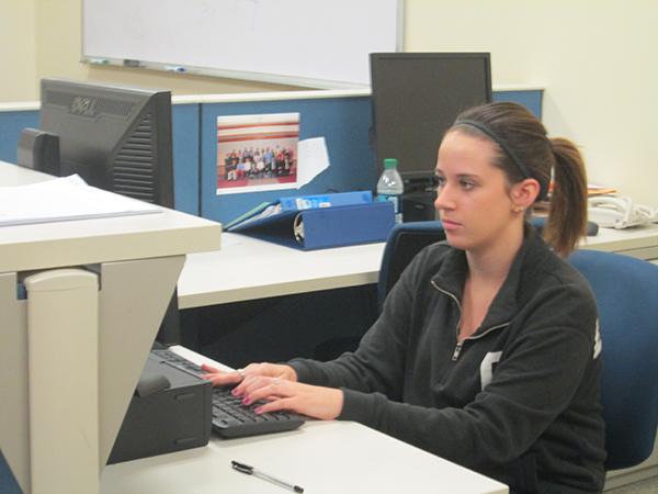 Student government Allocations Co-Chair Shannon Davis works in the Student Government office.