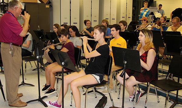 Concert band members practice on Mondays and Wednesdays in 240 Biddle Hall.