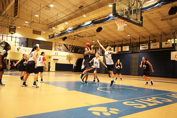 The women’s basketball team at practice Friday night before their Nov. 11 season start.