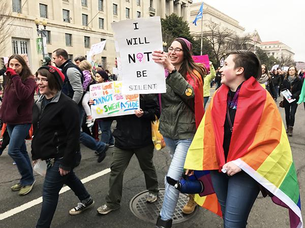 Pitt-Johnstown College Democrats Sophia Lewis (left), Halee Sesock (middle) and Makenzie Croyle (right) participate in the Women’s March Jan. 21 in Washington, D.C. 