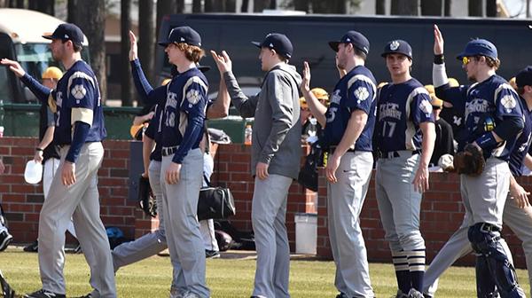 Pitt-Johnstown baseball team members celebrate a win last year over Indiana (Pa.) in Williamston, N.C.  