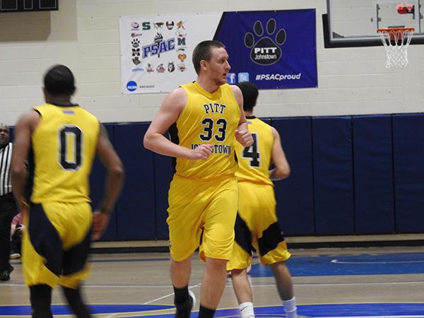 Mountain Cat A.J Leahey runs down the court after scoring during a Mountain Cat win. 