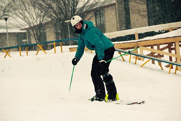 Senior Drew Berkhoudt competes in Rail Jam Friday night. 