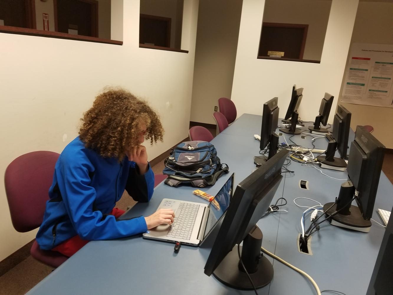 Senior Sean Robb works on a coding assignment Sept. 15 in a Blackington Hall computer room. 