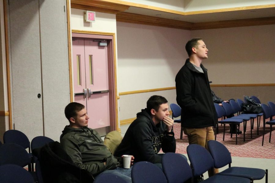 Kappa Delta Rho brothers (left-right) Carmen Spica, Tyler Holland and Scott Strain attend a Jan. 16 student government group night. 