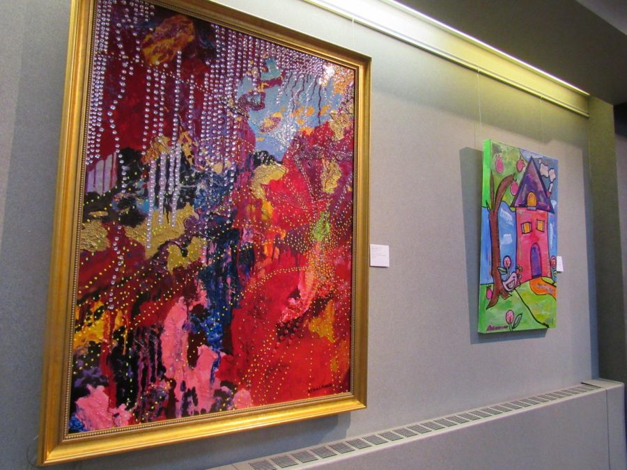 Diamond Jubilee, left, painted by Altoona site Museum Coordinator Barbara Hollander, is one of 30 works on display at the Pasquerilla Performing Arts Center.