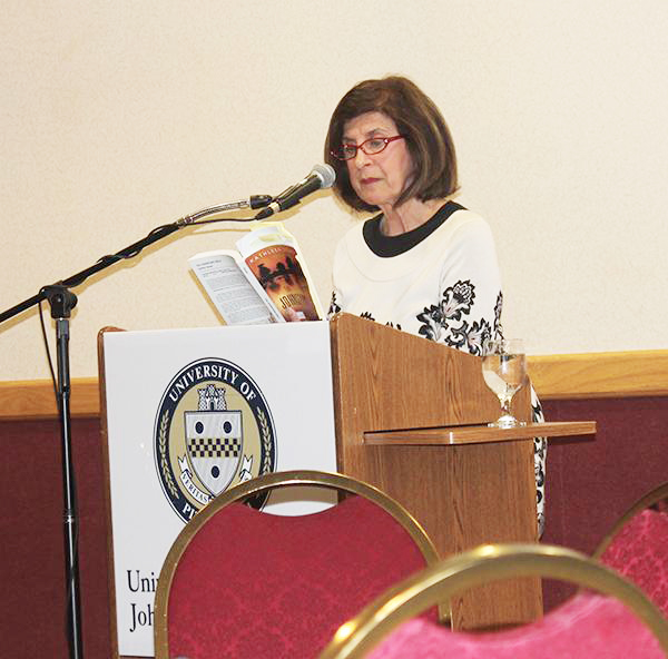 Novelist and Pitt-Oakland professor Kathleen George reads from her novel, “The Johnstown Girls,” at the 2014 Western Pennsylvania Literature Conference.