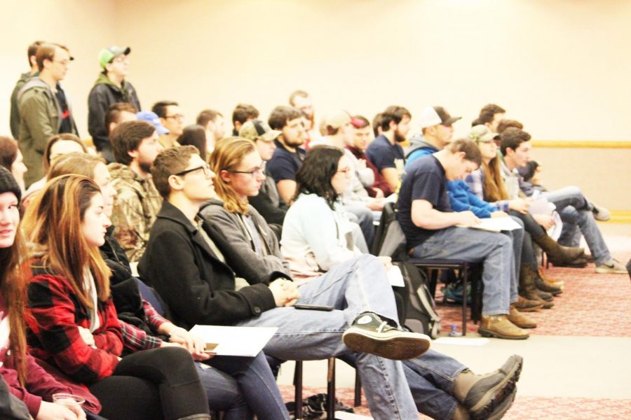 About 50 students attended a Feb. 11 student government meeting in the Student Union’s Cambria Room. Emergency allocation guidleines were amended during the meeting, despite concerns from those in attendance.