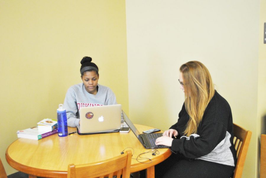 Sophomores Ashley Dean and Abby Bell studied Friday in the Owen Library.
