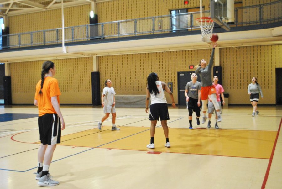 The women’s basketball team held a pick-up practice March 21 at the Wellness Center.