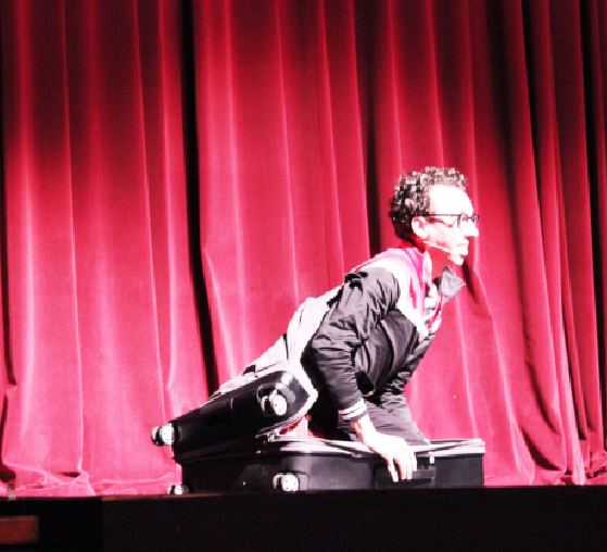 Johnstown native Jonathan Burns, who appeared on this past season of “America’s Got Talent” performed at the Pasquerilla Performing Arts Center Sunday. Burns was wheeled out onto the stage by Pasquerilla Performing Arts Center Executive Director Michael Bodolosky in a suitcase.