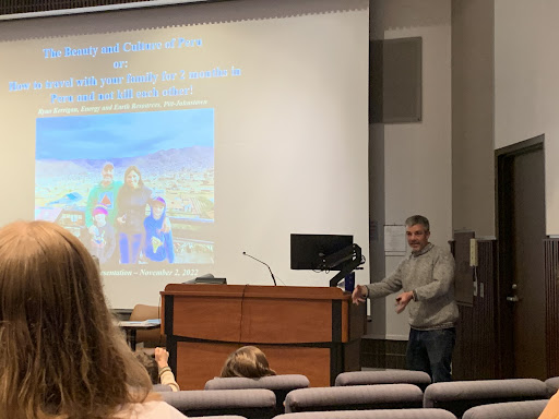 Dr. Ryan Kerrigan presenting on his trip to Peru