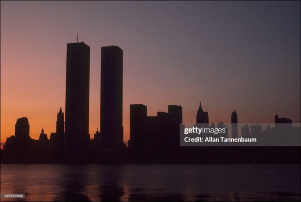 The twin towers of the World Trade Center on the first morning of the power blackout of July 1977 (as seen from Jersey City, New Jersey), New York, New York, July 1977. (Photo by Allan Tannenbaum/Getty Images)