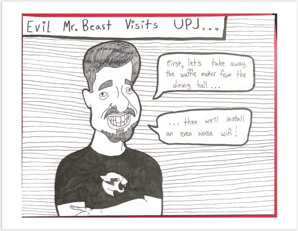 Evil Mr. Beast Visits UPJ. Illustration by Justin Rhodes.